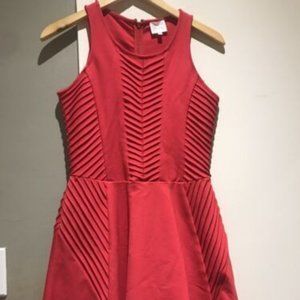 PARKER Fay Red Womens Pintucked Ponte Knit Fit Flare Mini Skater Dress Size M